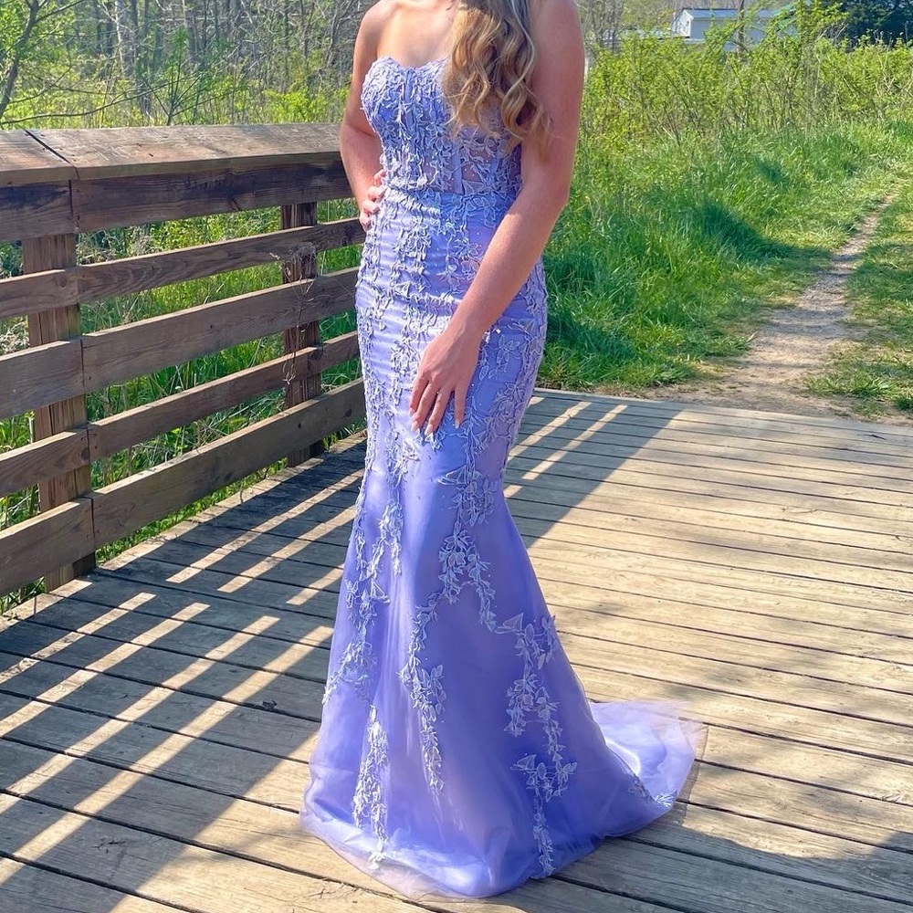purple mermaid style prom dress
